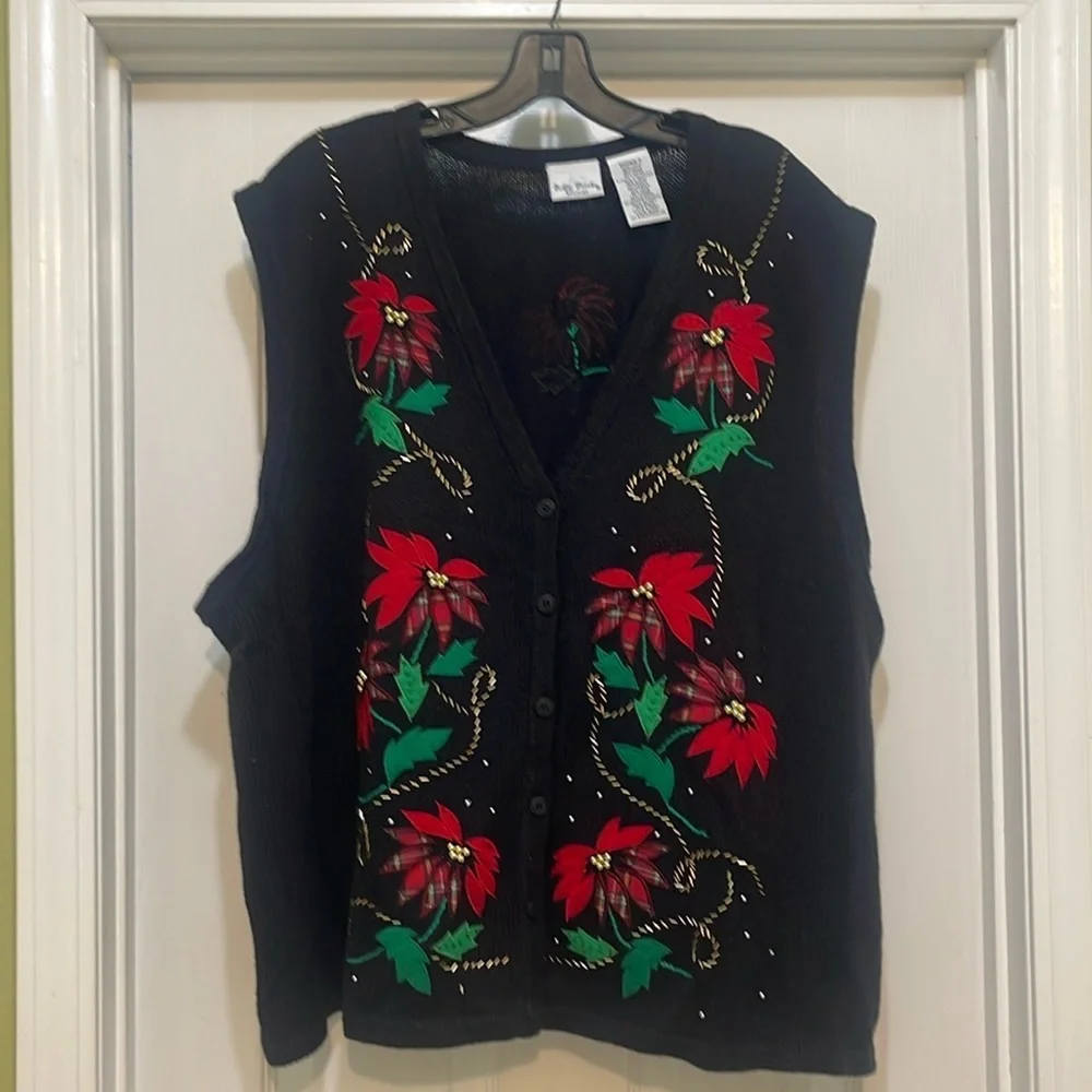 Bobbie Brooks - Christmas Poinsettia Vest - felt, embroidery, beaded - 22W/24W